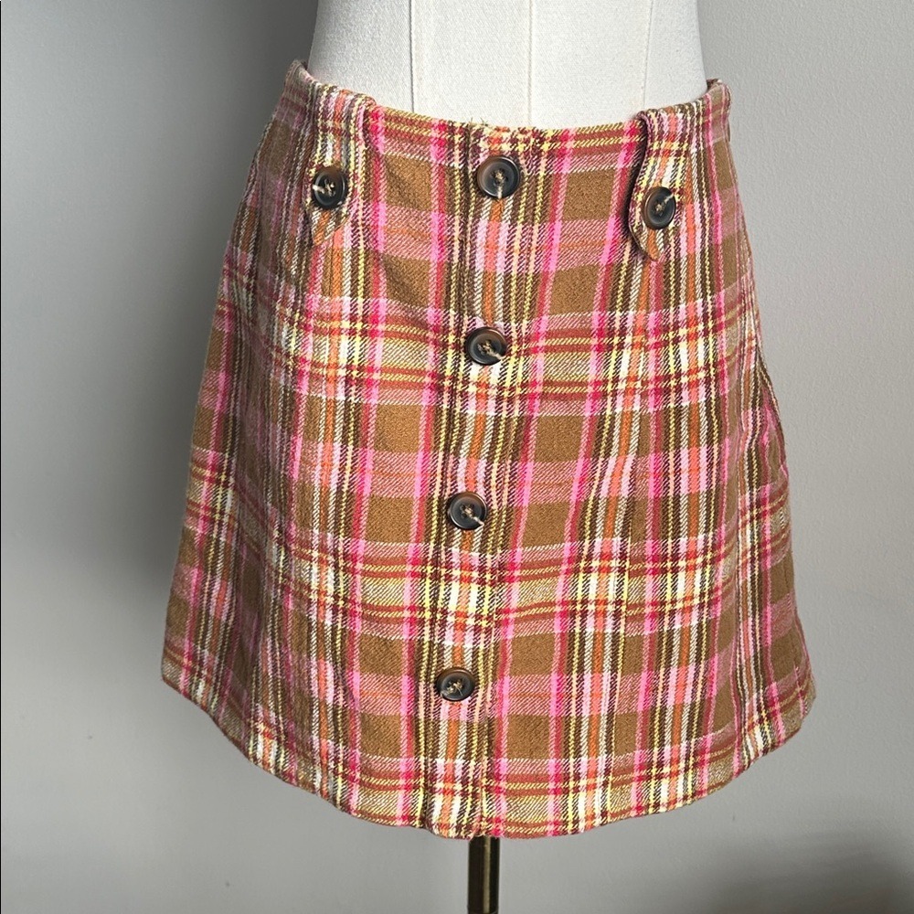 Anthro Maeve Womens Quirky Pink Brown Preppy Grunge Indie Plaid‎ Mini Skirt 6